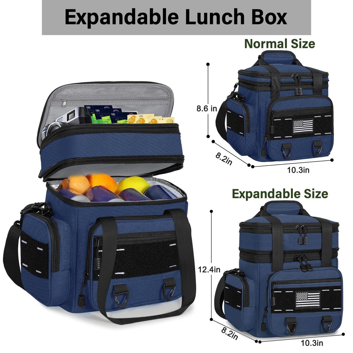 TENKIST lunch box rear view with American flag patch for style.