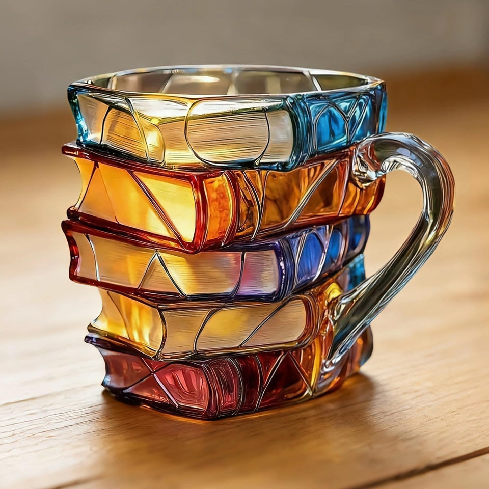 TERNNK Painted Book Mug shows stack design with vintage look; great for display and gifting.