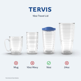 Tervis 16oz tumbler travel cup keeps beverages at the right temperature on the go.