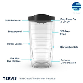 Clear 16oz Tervis tumbler showing Coca-Cola wrap