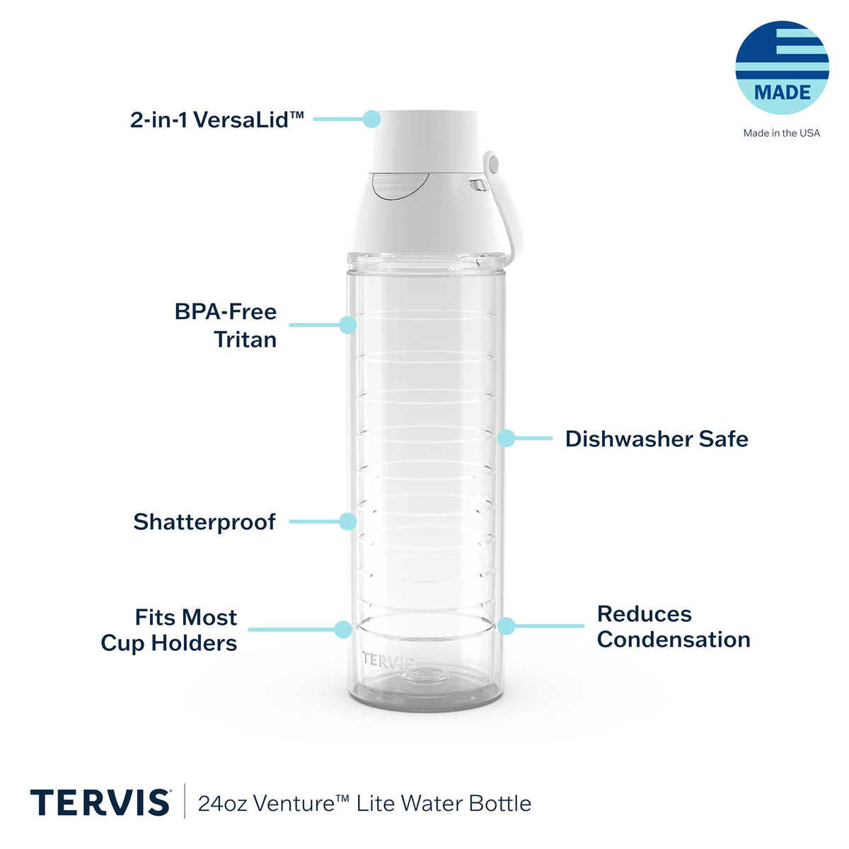 Tervis Venture Lite push-button opening enables one-handed operation.