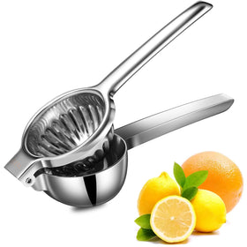 TEZZ lemon-squeezer closeup shows long-handle leverage for easier juicing.