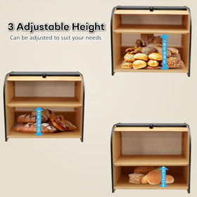 Thalomely breadbox with three-position adjustability for versatile storage.