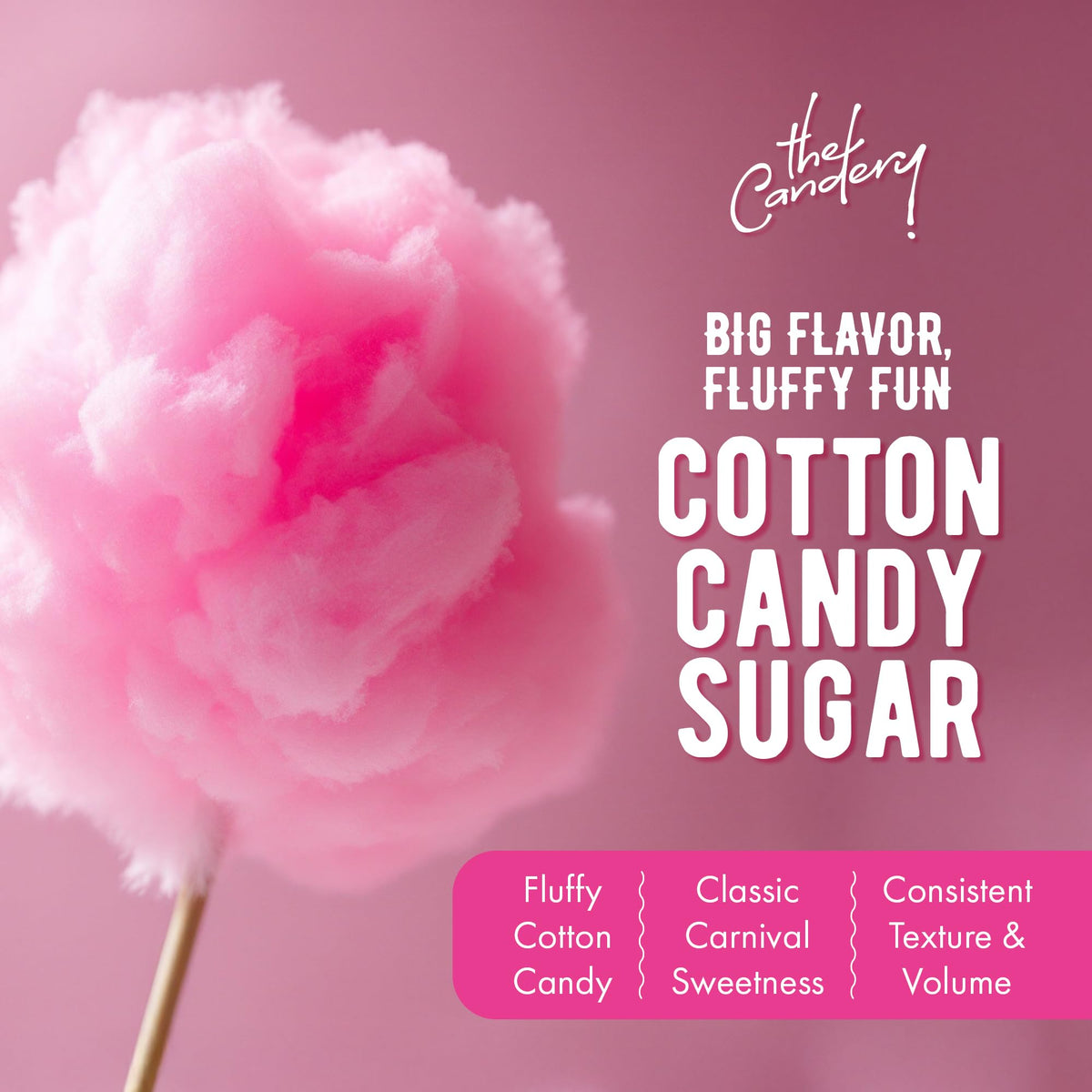 The Candery Strawberry cotton candy sugar jar ready for quick setup.