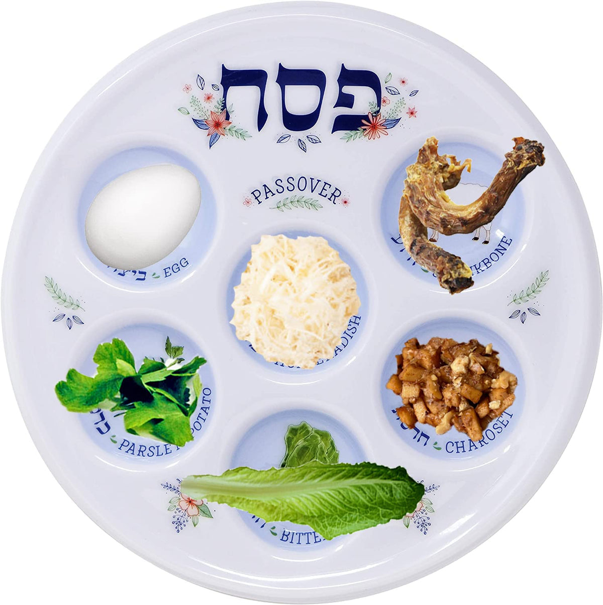 The Dreidel Company blue renaissance design seder plate enhances table ambiance