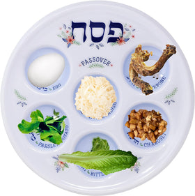 The Dreidel Company blue renaissance design seder plate enhances table ambiance