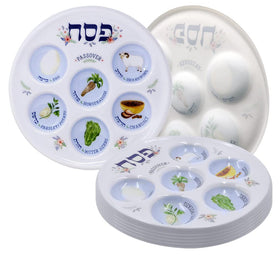 The Dreidel Company classic seder plate shows six niches for symbolic foods; reusable and elegant