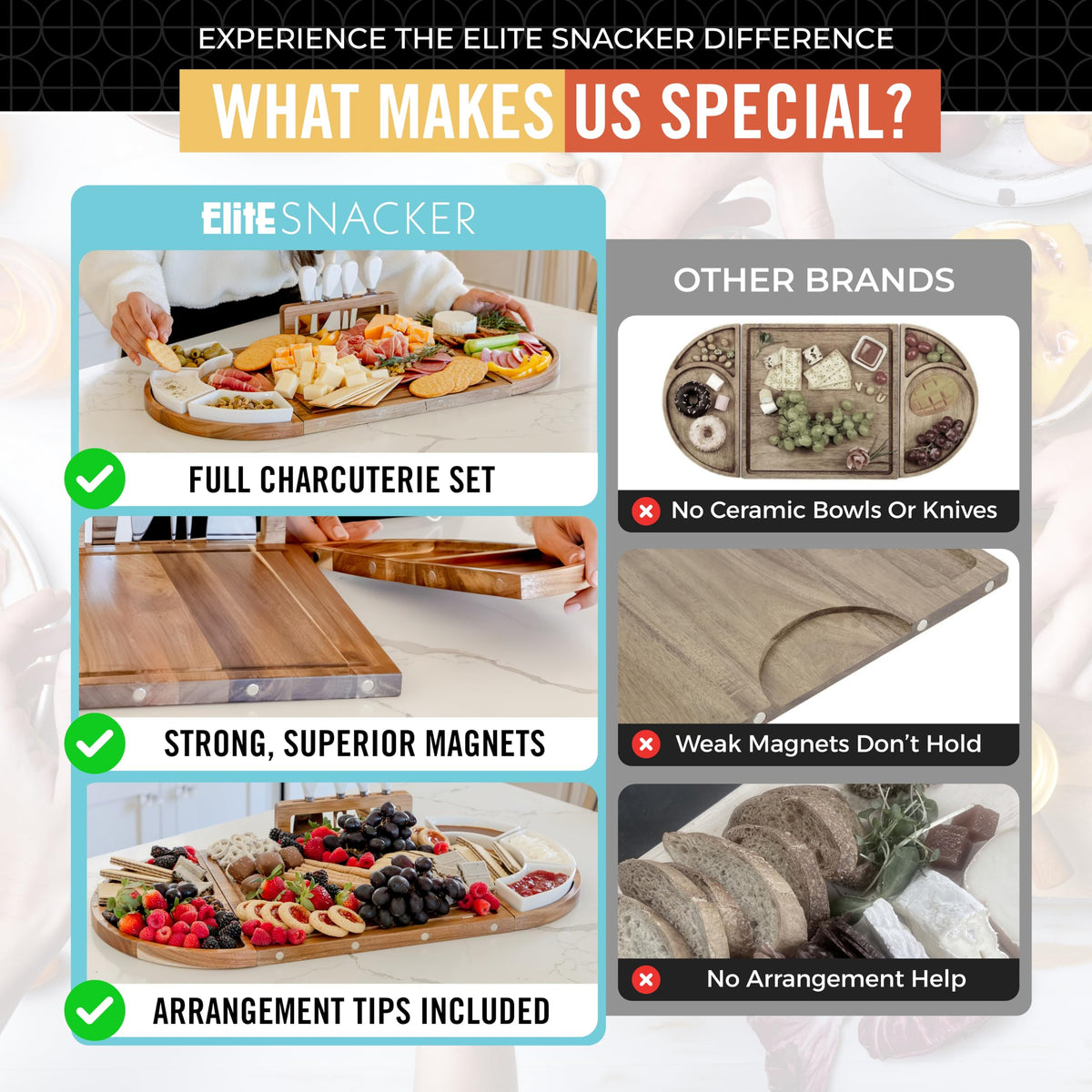 The Elite Snacker ceramic serving dishes showcase elegant bite-sized portions.
