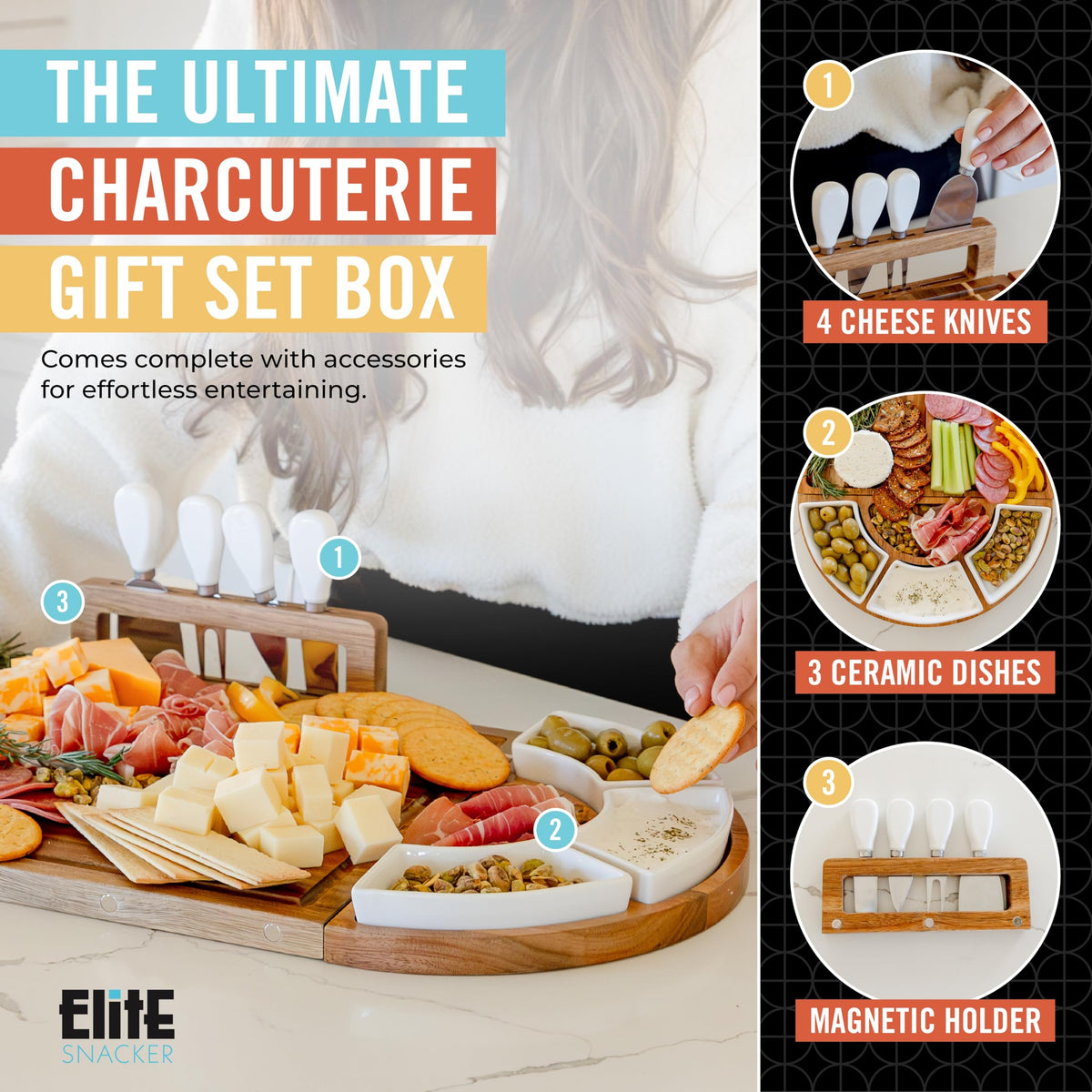 The Elite Snacker magnetic end pieces expanded for flexible party layouts.