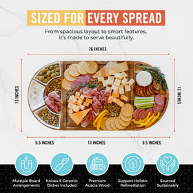 The Elite Snacker stainless cheese knives included for precise slicing.