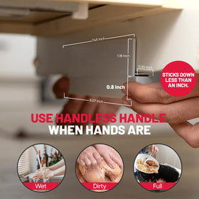 The Handless Handle fits most modern cabinets with flush base and frame in brown.