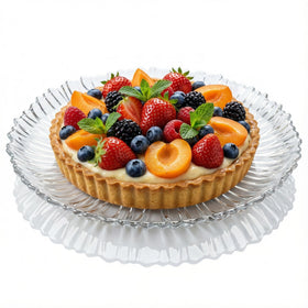 The Mask El Turko large glass platter displays cakes with elegant presentation for gatherings.