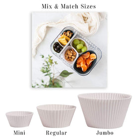 The Silicone Kitchen designer white baking cups on a sheet, four-color set ready to bake.