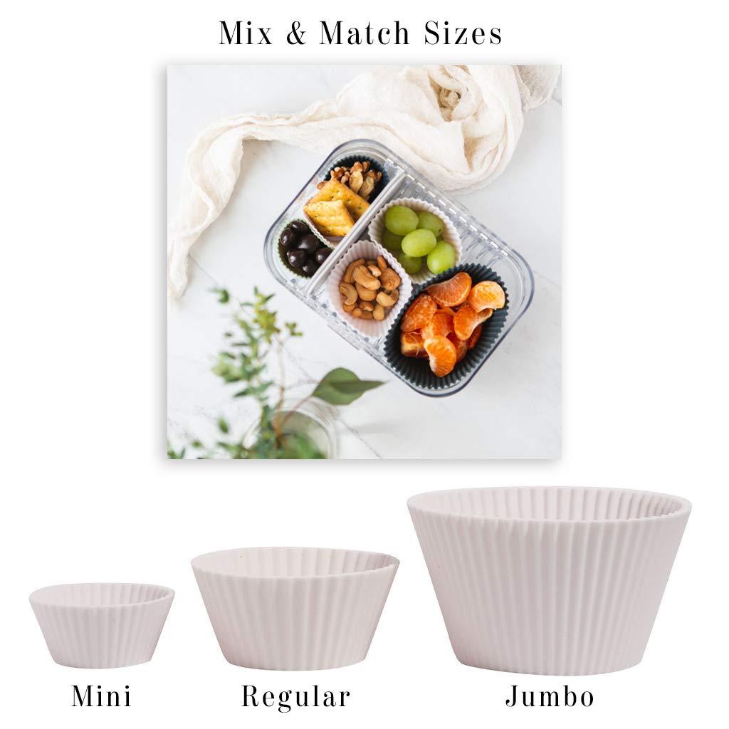 The Silicone Kitchen dishwasher-safe cups for easy cleaning and odor resistance.