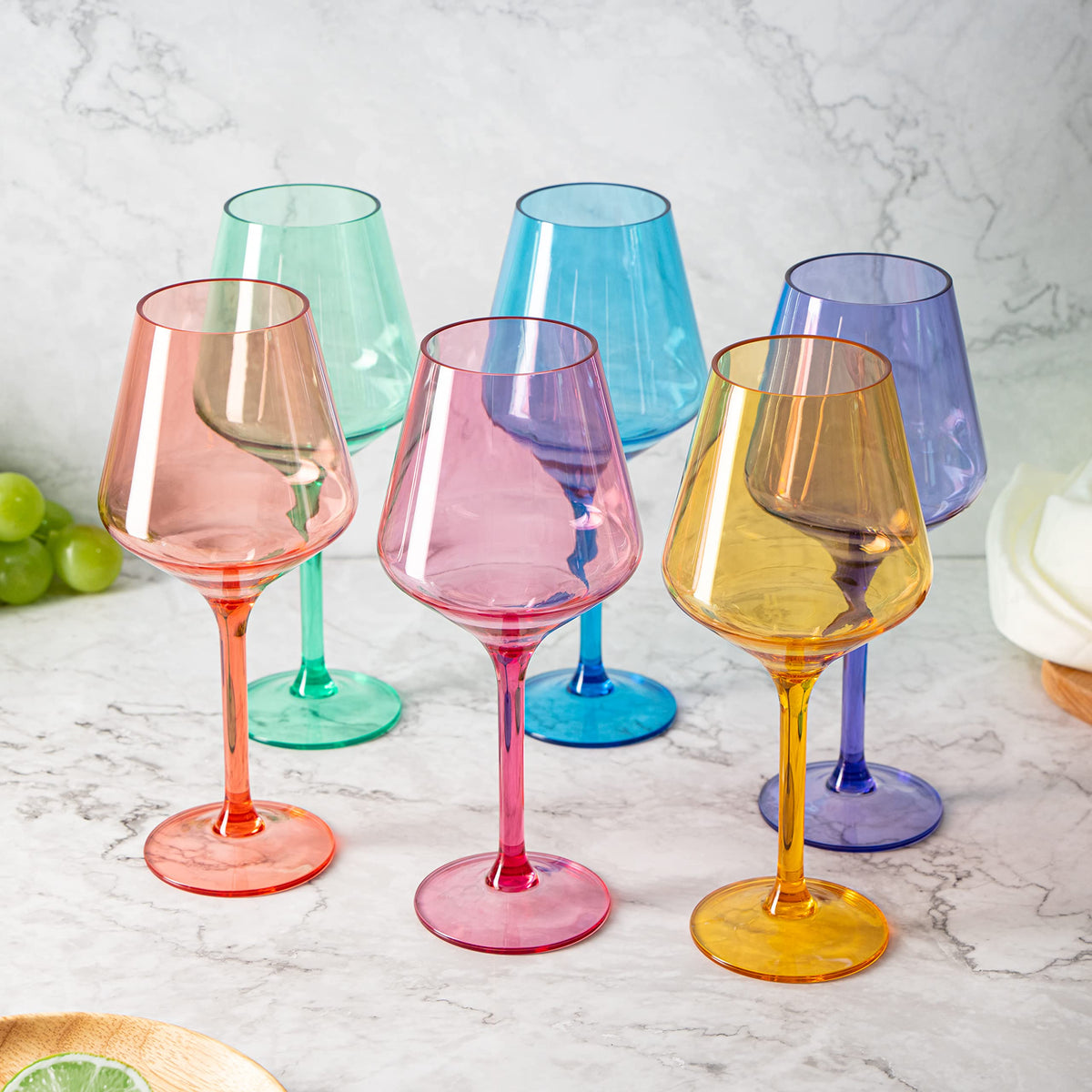 Colorful plastic wine glasses by The Wine Savant are easy to clean and reuse.