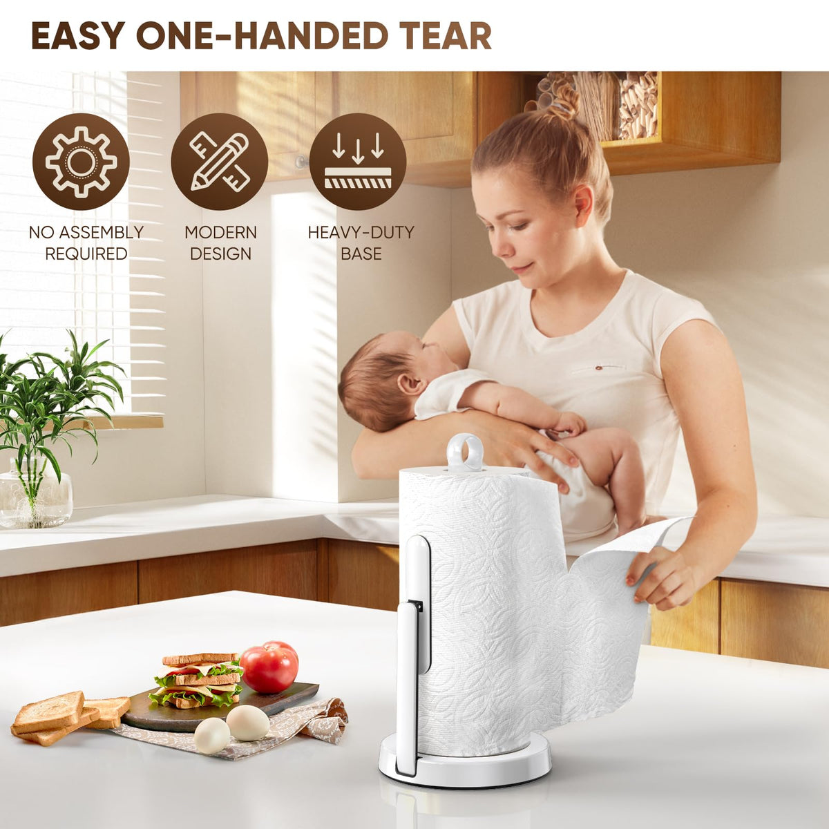 Theaoo fits all paper towel rolls for versatile use in kitchen, bath, or workshop.