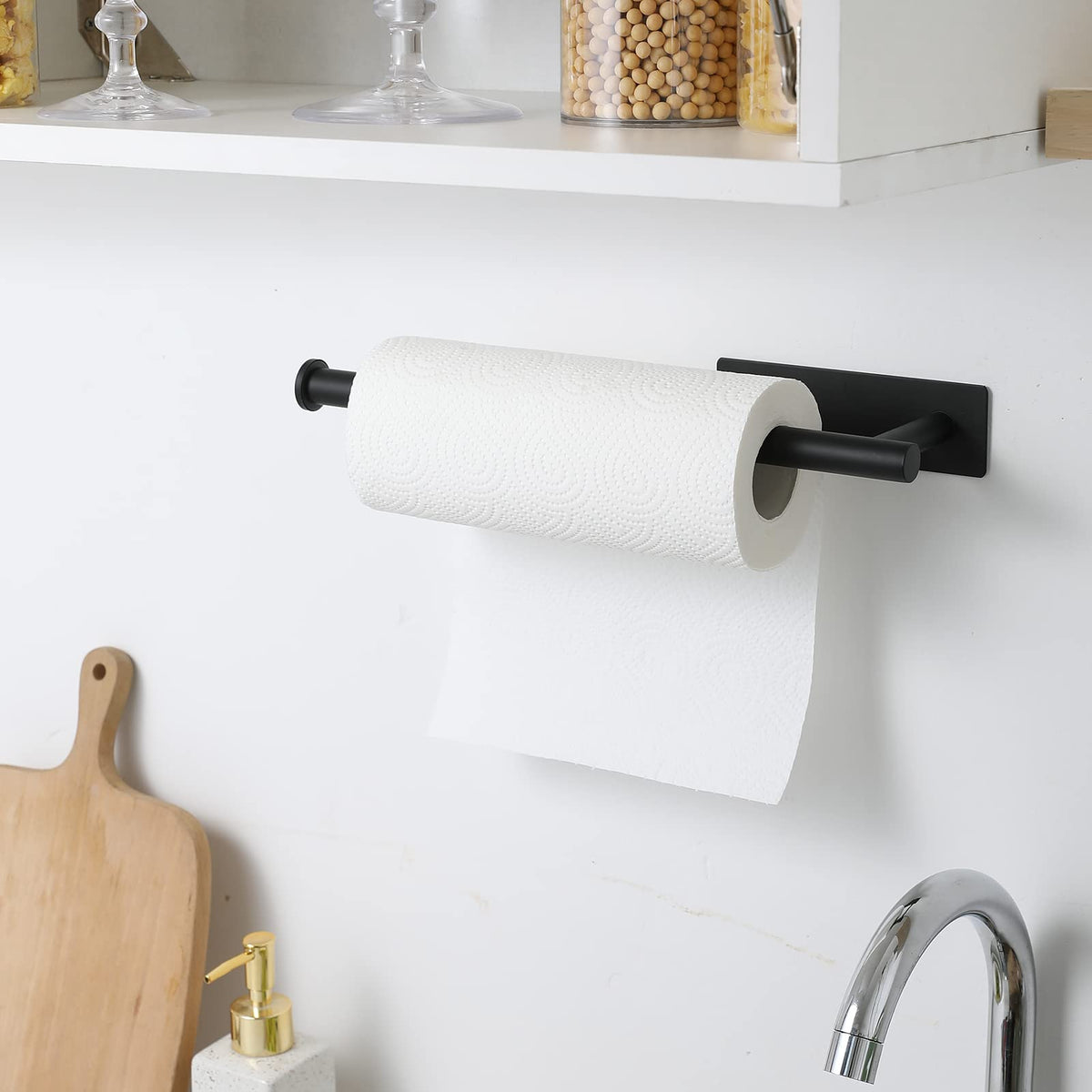 under-cabinet paper towel roll rack from theaoo keeps rolls accessible and organized
