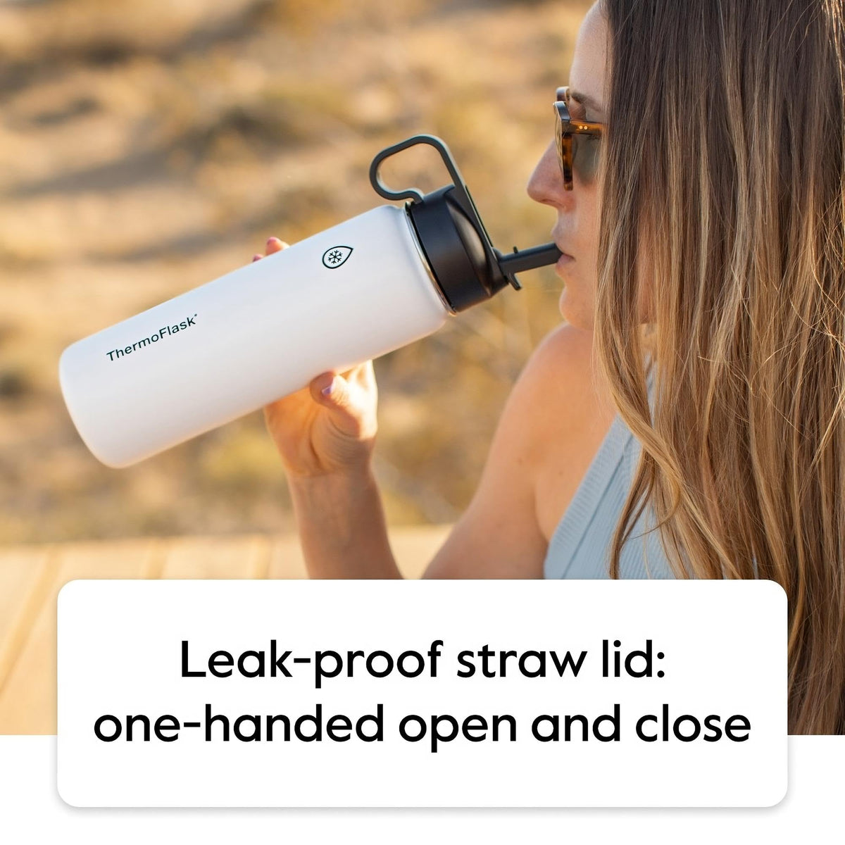 ThermoFlask 24 oz bottle keeps drinks cold for 24 hours on the go.