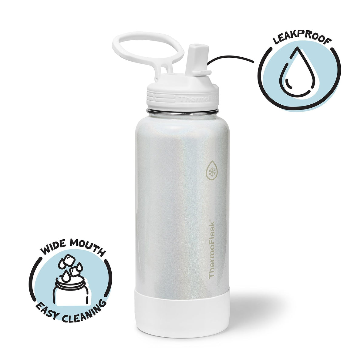 ThermoFlask close-up of leakproof spout lid preventing leaks in bags