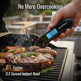 ThermoMonster display close-up with backlit readout for night grilling.