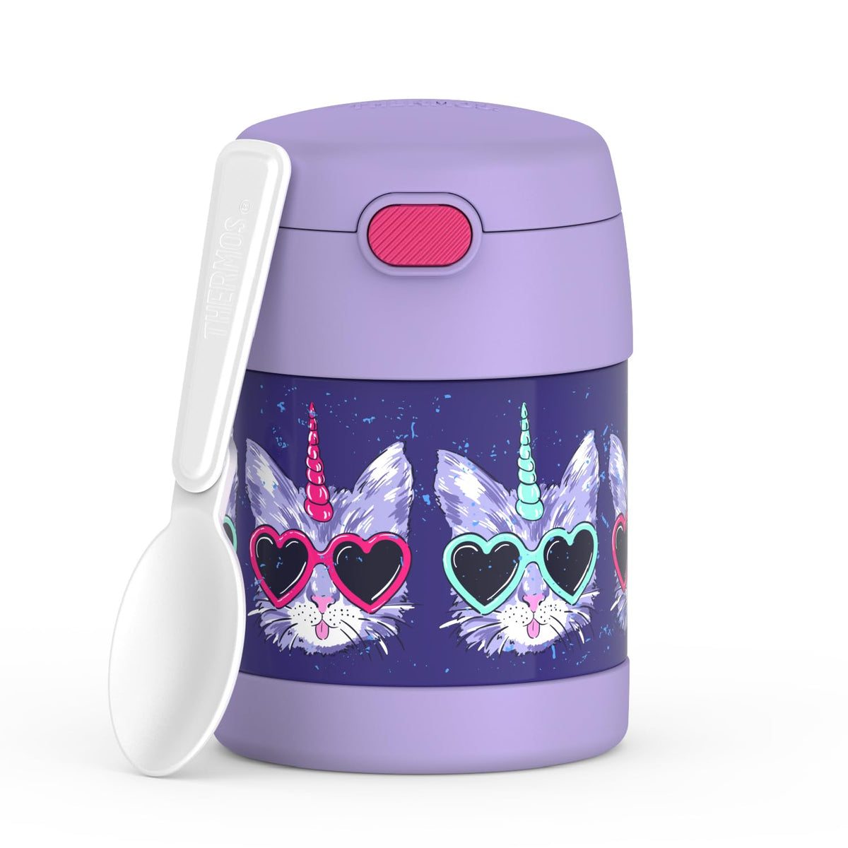 THERMOS FUNTAINER 10oz with kid-friendly lid keeps meals ready for lunchtime on the go.