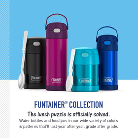 THERMOS FUNTainer 16oz Batman bottle maintains cool drinks during school days.