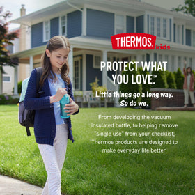 THERMOS FUNTAINER keeps drinks cold for up to 12 hours with vacuum insulation.