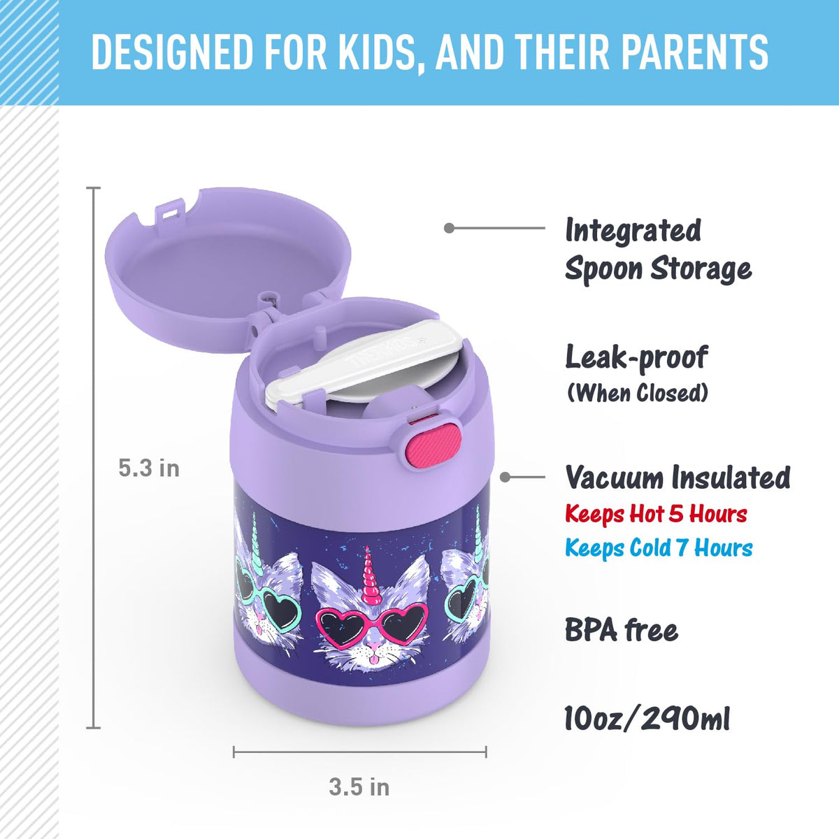 THERMOS FUNTAINER foldable spoon inside the lid for easy eating anywhere.