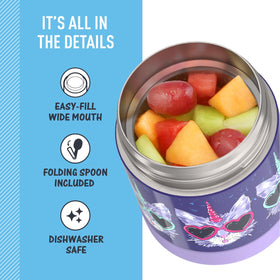THERMOS FUNTAINER vacuum insulation helps keep soups hot and snacks cold.
