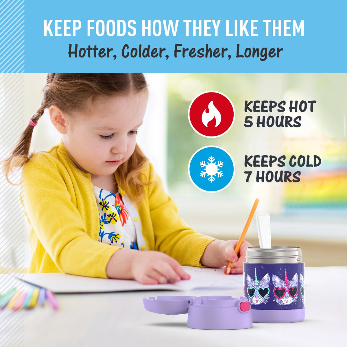 THERMOS FUNTAINER wide mouth makes filling and cleaning a breeze.