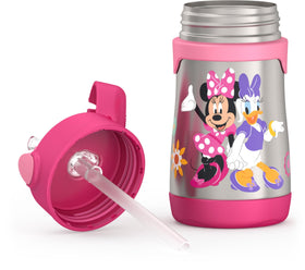 THERMOS Minnie Mouse bottle held by a child demonstrates compact grip.