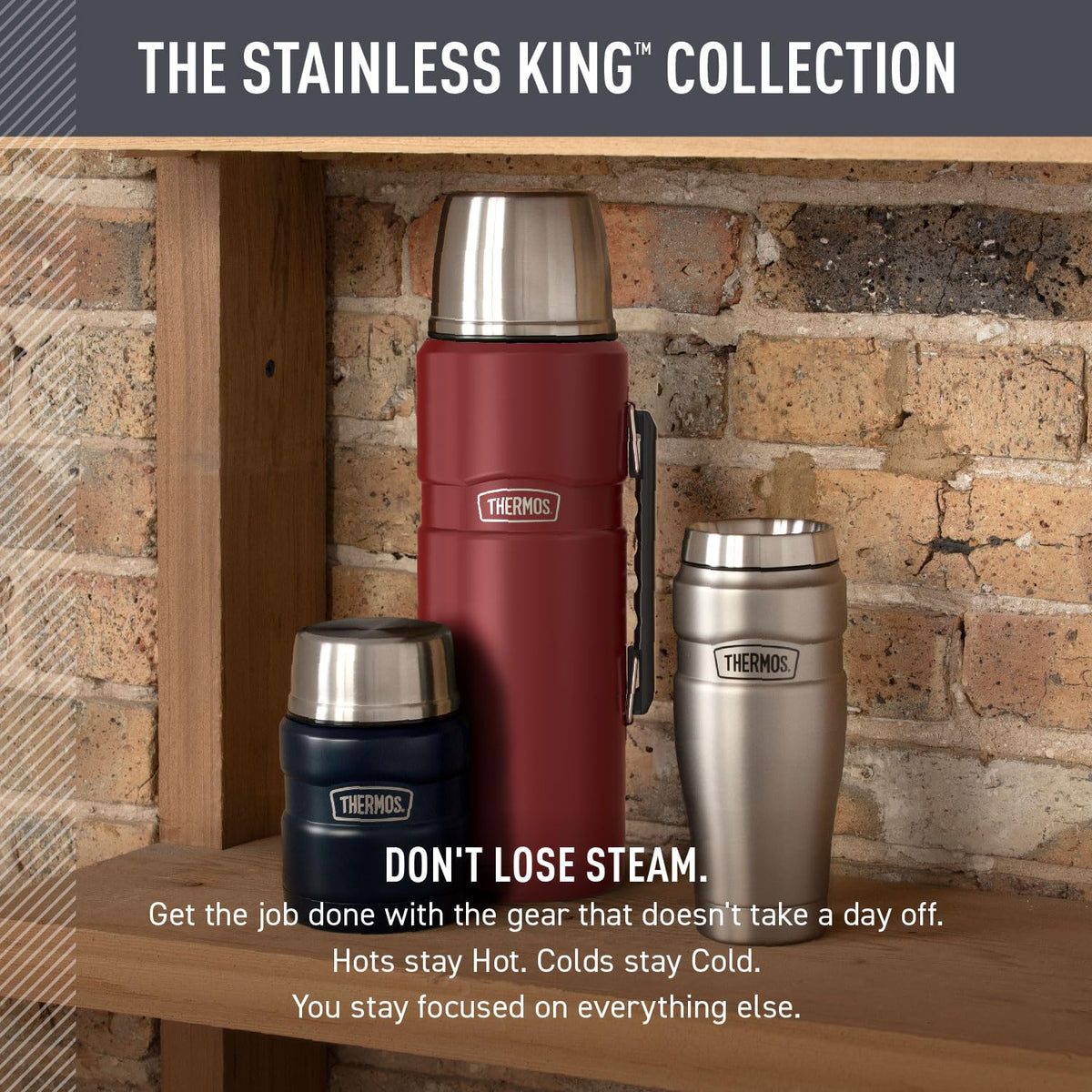 THERMOS Stainless King 24-hour insulation keeps beverages hot or cold