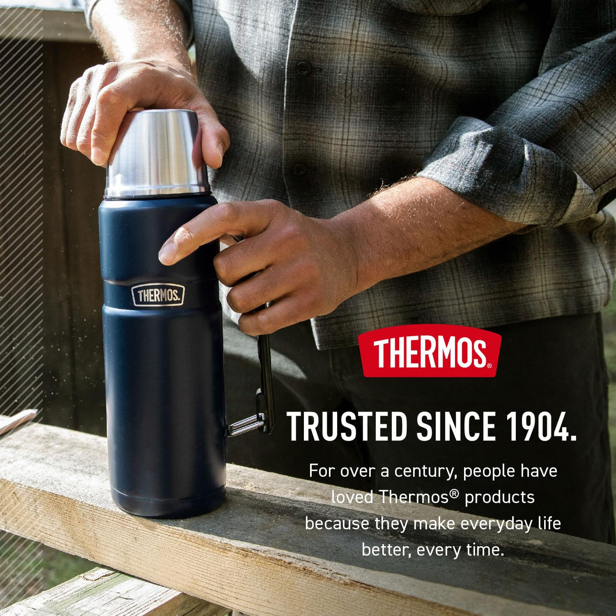THERMOS Stainless King exterior stays cool to touch during hot drinks