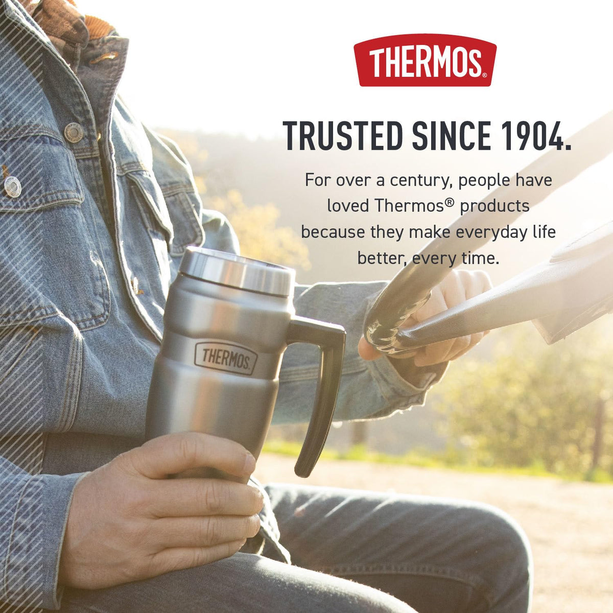 THERMOS Stainless King fits most cupholders for commute-ready sipping.