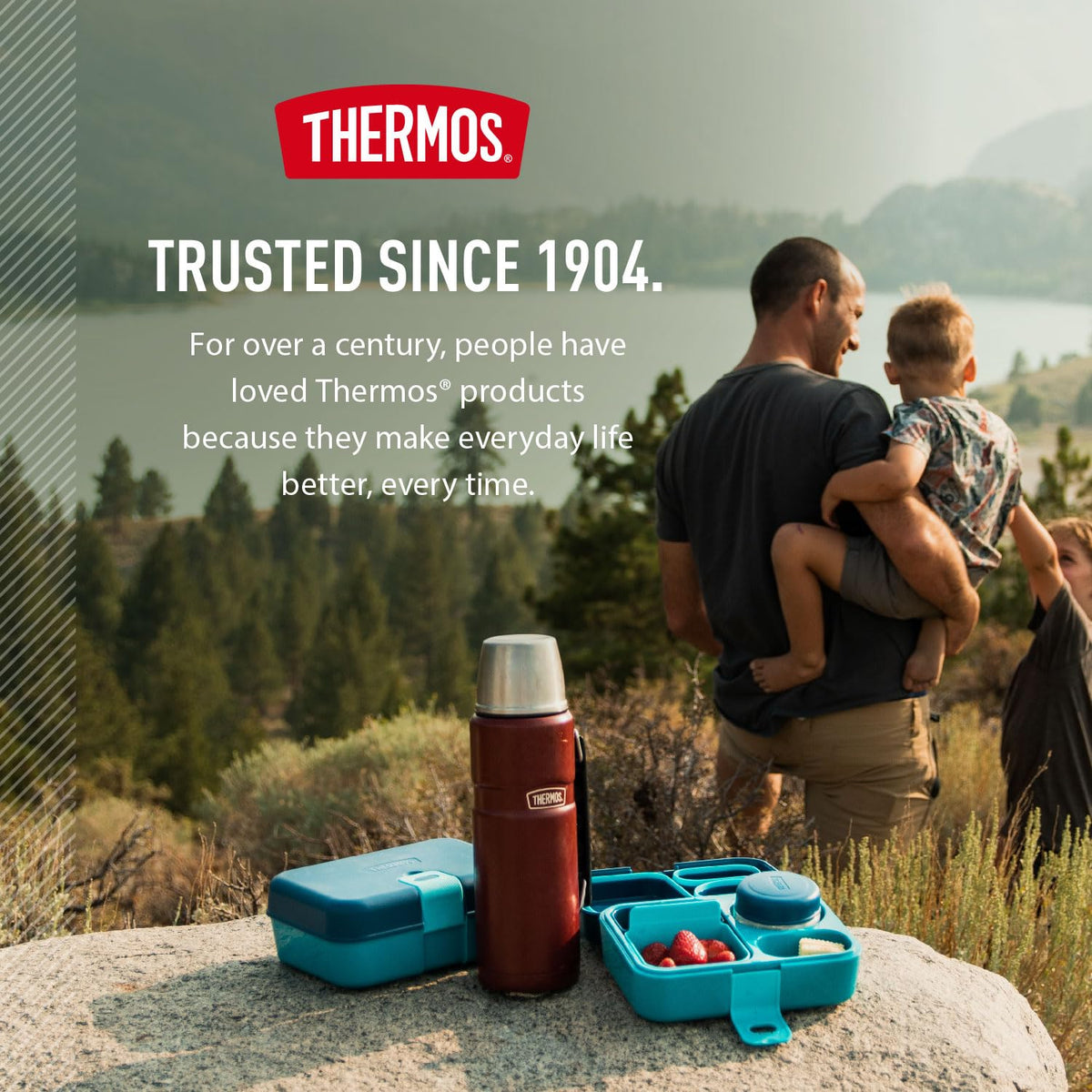 THERMOS Stainless King durable 18-8 stainless steel construction supports long travels.