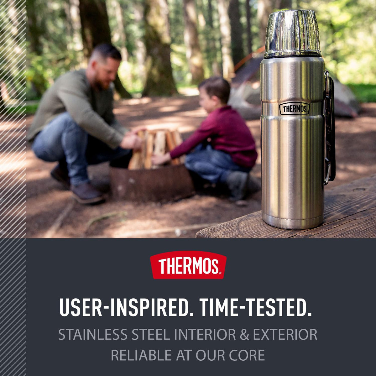 THERMOS Stainless King exterior remains cool to touch when hot beverages are poured.