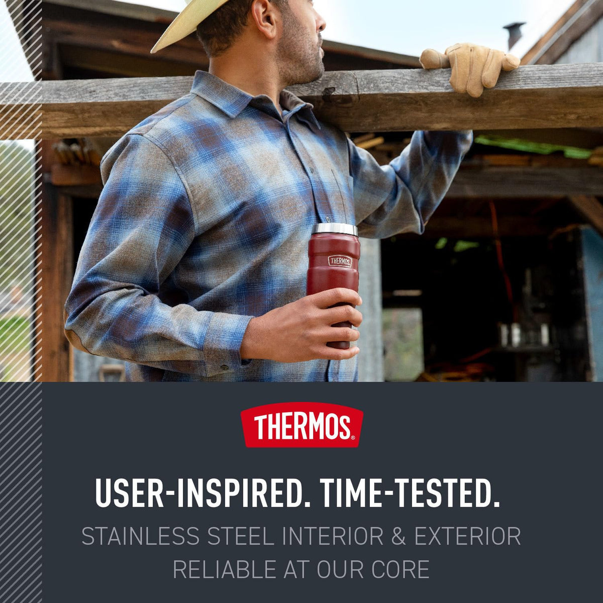 THERMOS exterior stays cool to the touch with hot beverages.