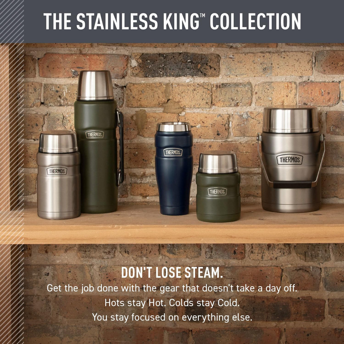 THERMOS exterior remains sweat-proof with cold drinks on hot days.