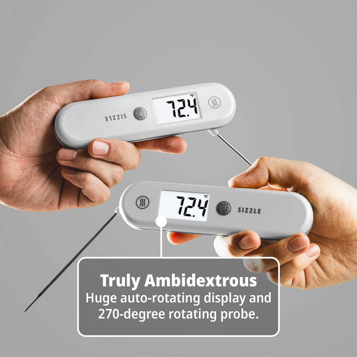 ThermoWorks SIZZLE folding-probe enables ambidextrous, easy handling during grills.