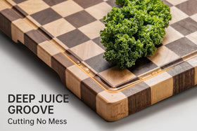 thetchry cutting board side view shows juice groove and sturdy construction