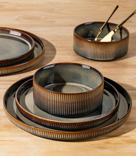 TheTerra 12-piece dinnerware set presents a cohesive Coca Mocha look for gatherings.
