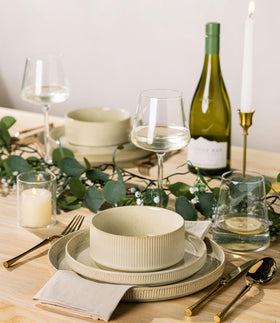 TheTerra stackable ceramic dinnerware saves cabinet space while staying sturdy