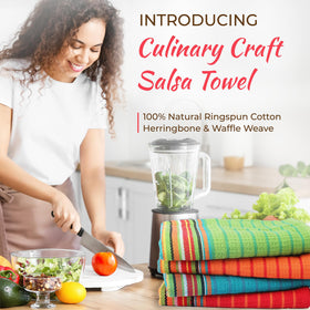 THREAD SPREAD kitchen towels weave detail highlights durable herringbone and waffle textures.