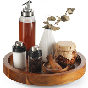 Tidita 13-inch acacia wood lazy susan showing 360-degree access for pantry organization.