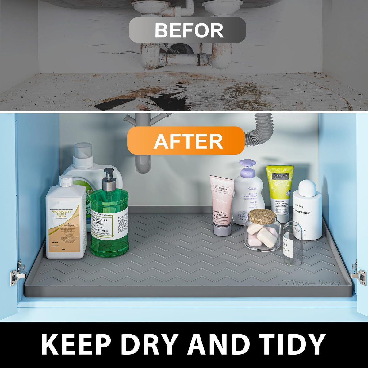 TigeJoy boot tray and pet feeding mat traps dirt and moisture.