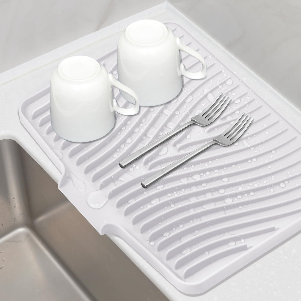 TIKNIK silicone drying mat shown in 16x12 size, ideal for air drying on countertops.