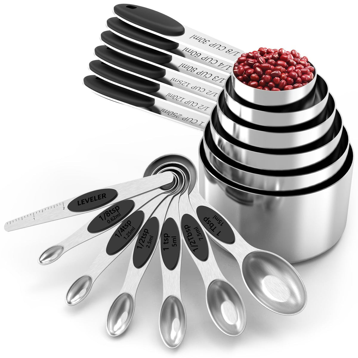 TILUCK spoons and cups with engraved size marks for quick measurements.