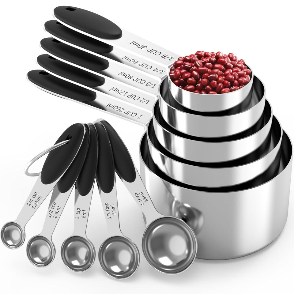 TILUCK measuring cups and spoons set in stainless steel, stackable and durable for busy kitchens.