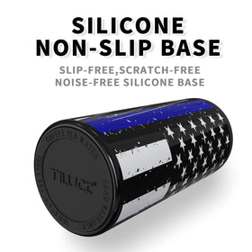 TILUCK Skinny Can Cooler Glitter White in use with slim can demonstrates secure push-lock hold