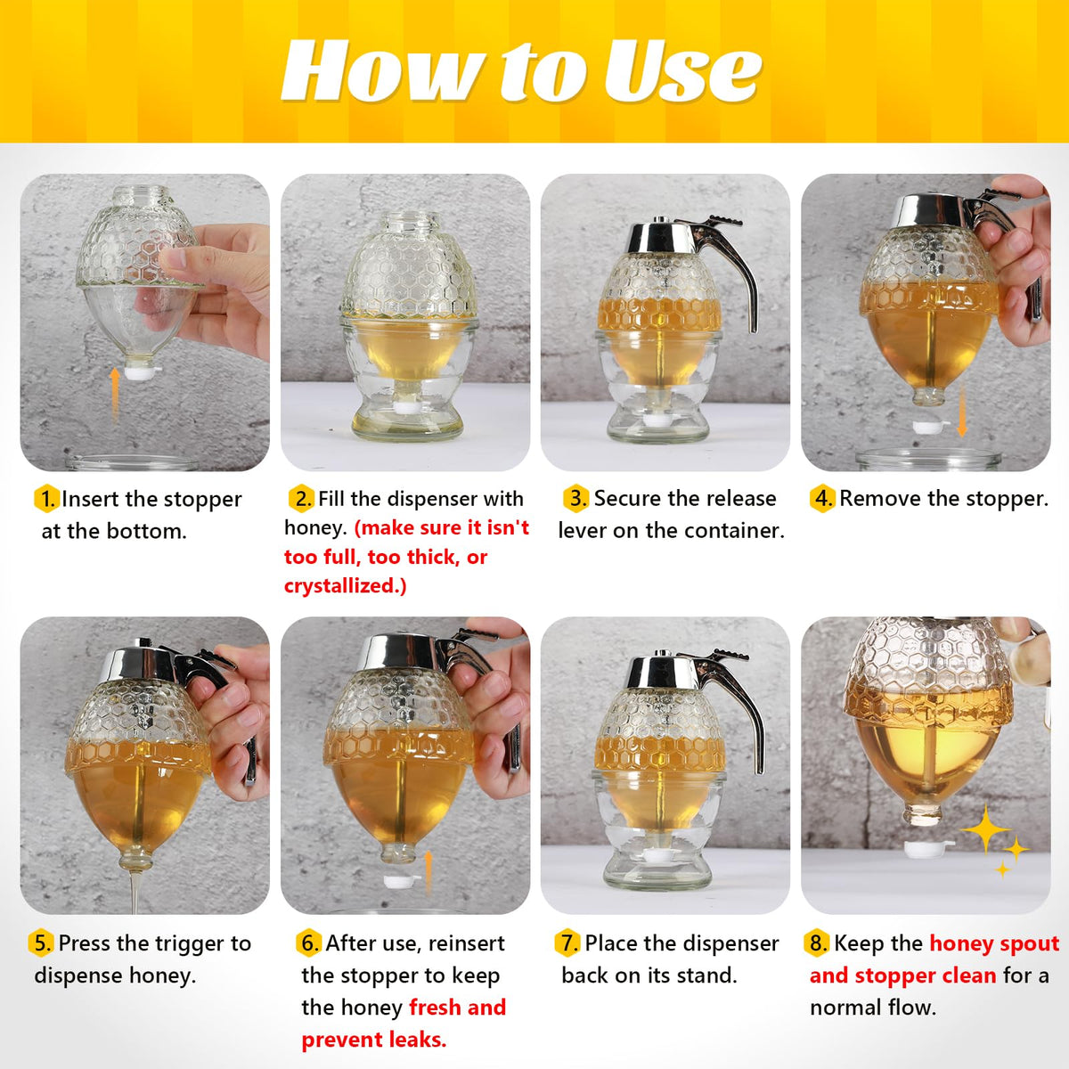 Timtopno honey dispenser on a stylish kitchen counter